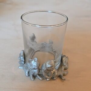 Vintage Seagull Canada Pewter Cat Glass Candle Holder Signed 1992 Etain Zinn 90s